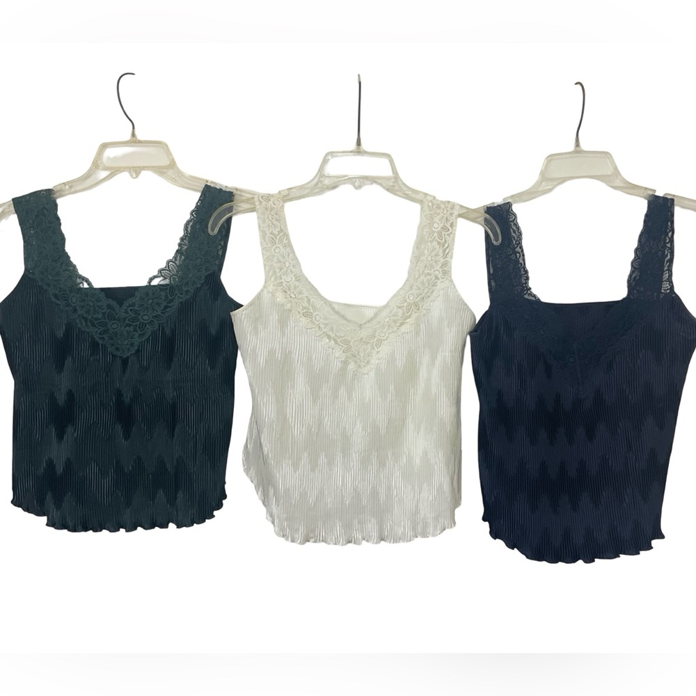 Vintage La Perla Lace Trimmed Camisoles in Green, White & Blue Black Size M